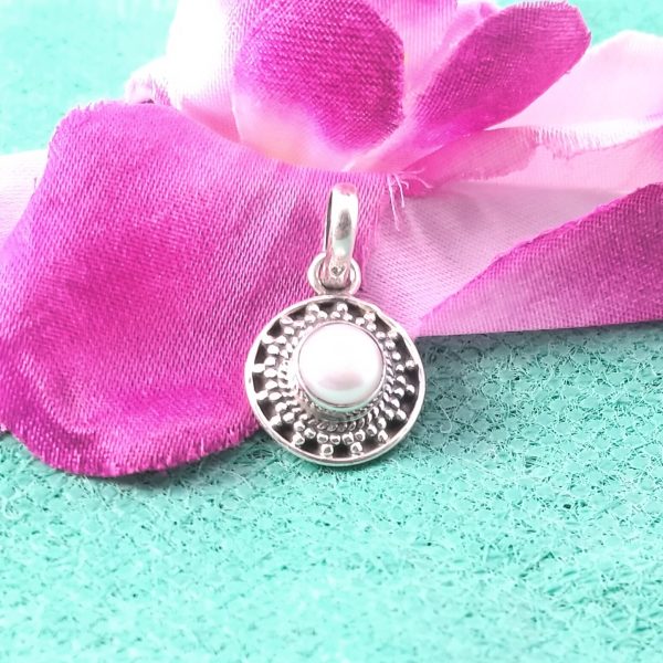 PEARL OR MOTI ROUND SHAPE RAWA WORK PENDANT IN 925 STERLING SILVER FOR GIRLS AND WOMEN'S