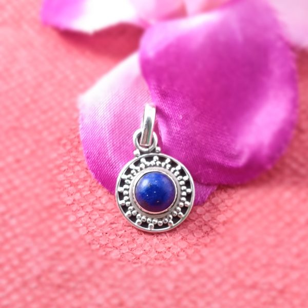 LAPIS LUZULLY ROUND SHAPE RAWA WORK PENDANT IN 925 STERLING SILVER FOR GIRLS AND WOMEN'S