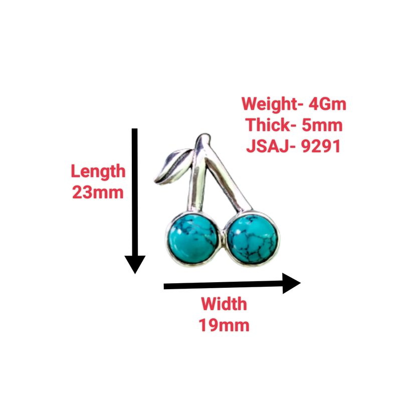 CHERRY SHAPE PENDANT WITH TURQUOISE STONE IN STERLING SILVER - Image 3